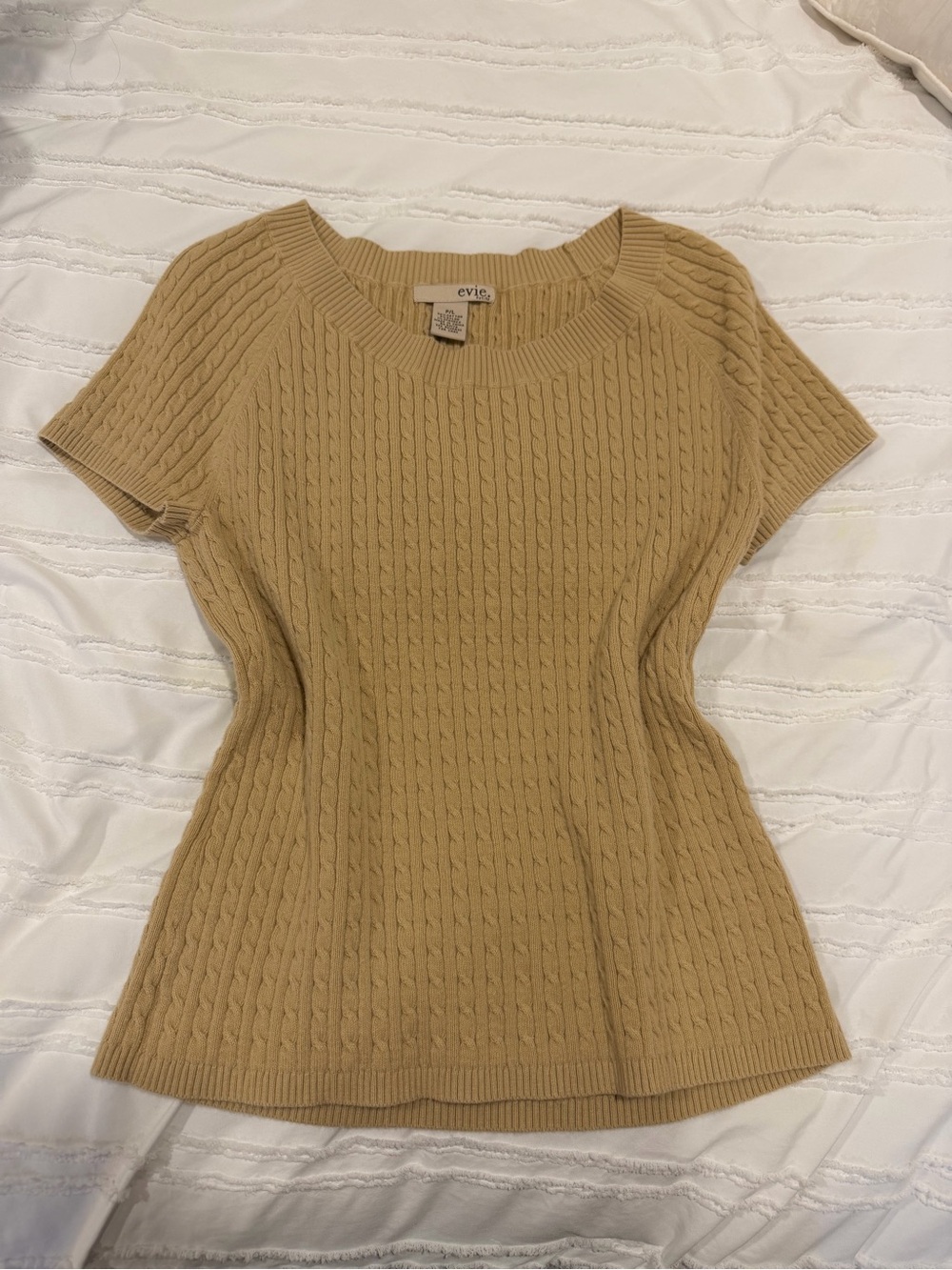 EVIE Cable Knit Short Sleeve Top - Camel/Tan